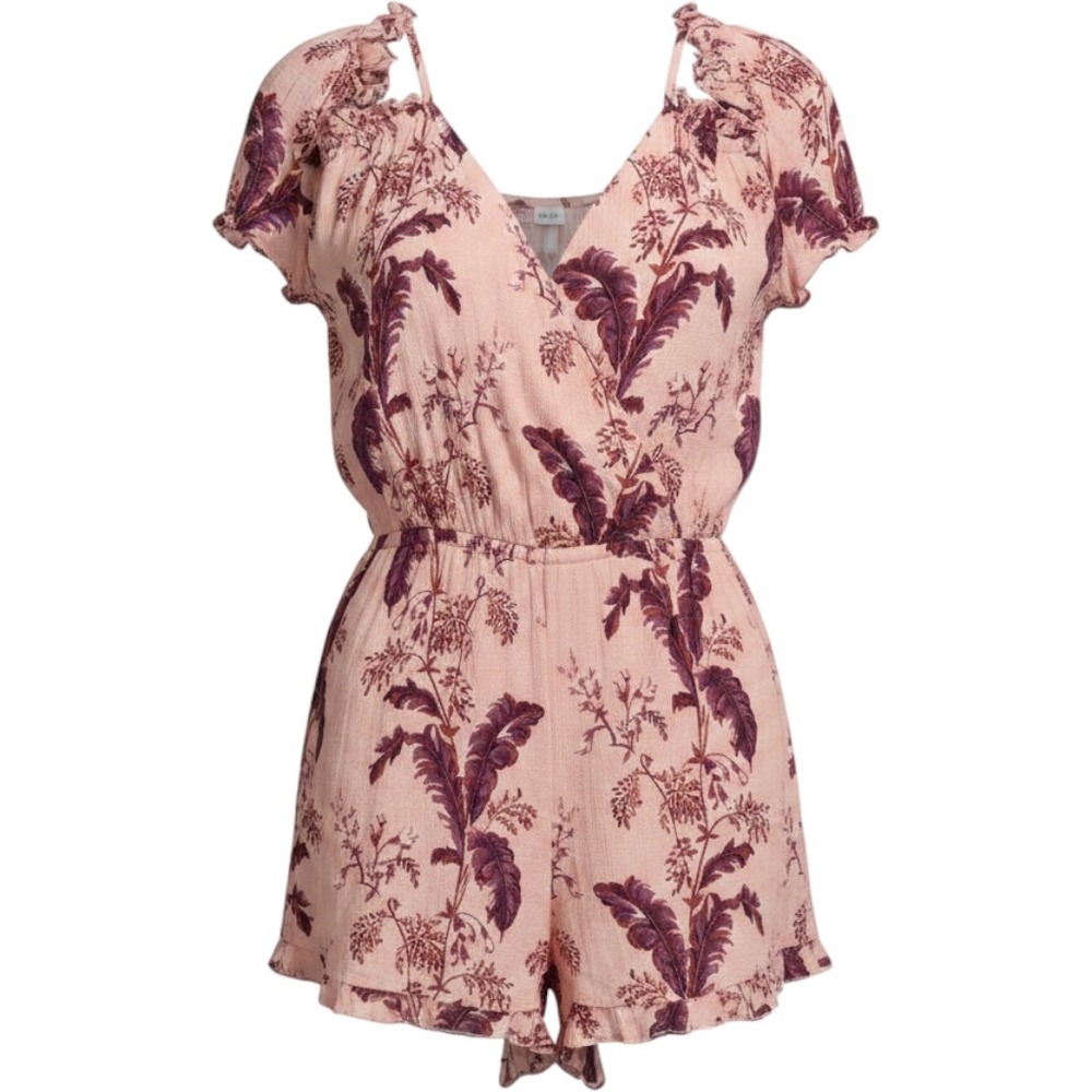 Topshop Peach Floral Cold Shoulder Romper NWT 03N08NBLS Pink Burgundy Small
